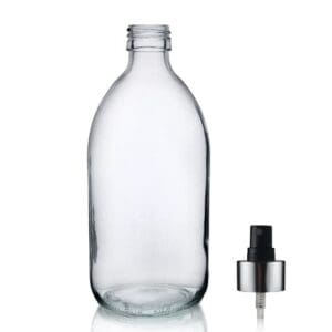 500ml Clear Glass Sirop Bottle w Black and Silver Atomiser