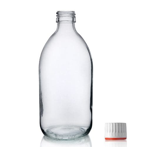 500ml Clear Glass Sirop Bottle w Red Band Cap