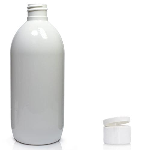 500ml White PET Olive Bottle & Flip Top Cap