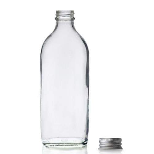 300ml Clear Glass Flask Bottle & Silver Screw Cap Ampulla Ltd