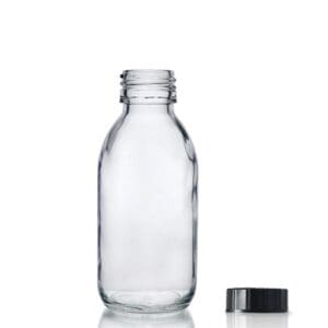 125ml Clear Glass Sirop Bottle w Black PP Cap