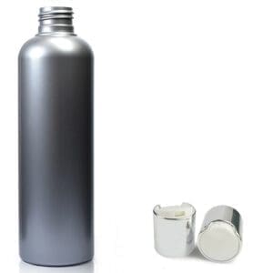 250ml Silver Plastic Bottle With Disc Top Cap