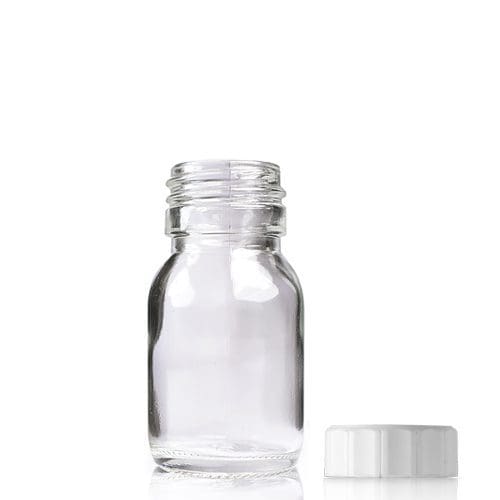 30ml Clear Glass Sirop Bottle w White PP Cap