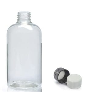 250ml clear PET plastic bottle with screw caps