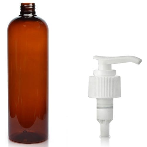 500ml Amber Plastic Bottle & Lotion Pump
