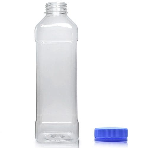 1000ml Clear PET Square Plastic Juice with l blue