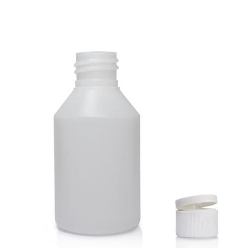 150ml Natural HDPE Round Bottle w White Flip Top Cap