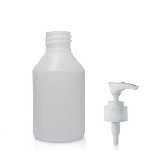 150ml Natural HDPE Round Bottle w White Lotion Pump