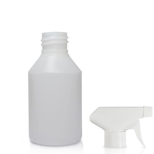 150ml Natural HDPE Round Bottle w White Trigger Spray