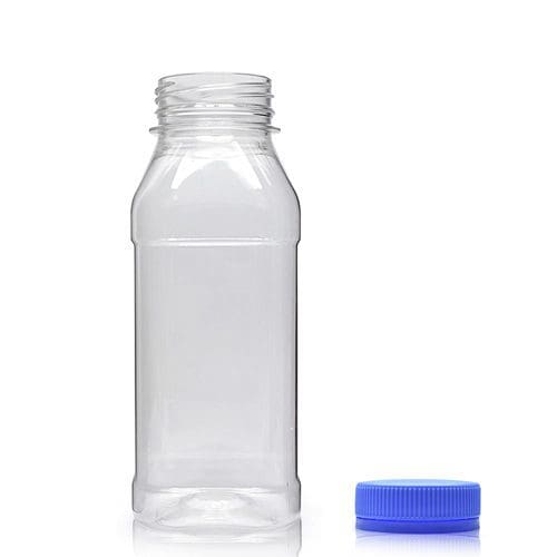 250ml Clear PET Square Juice Bottle with l blue