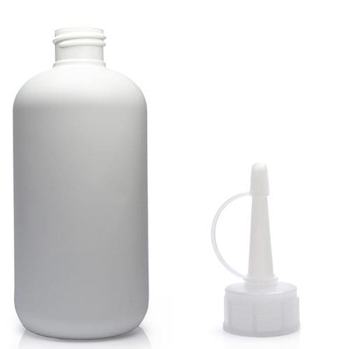 250ml White HDPE Plastic Bottle & Spout Cap