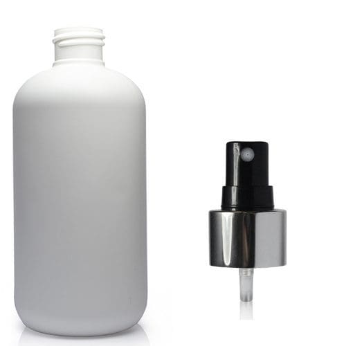 250ml White HDPE Plastic Bottle with silver spray