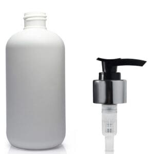 250ml White HDPE Plastic Bottle & 24mm Lotion Pump