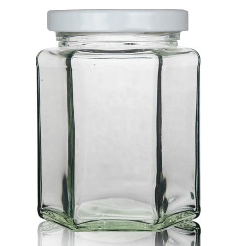 280ml Hex Jar w white lid