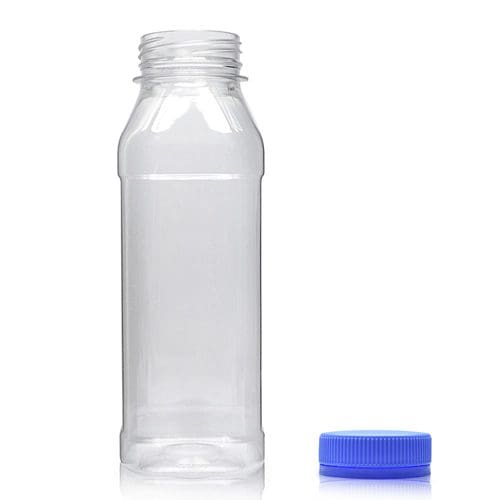 300ml Clear PET Square Juice Bottle with l blue