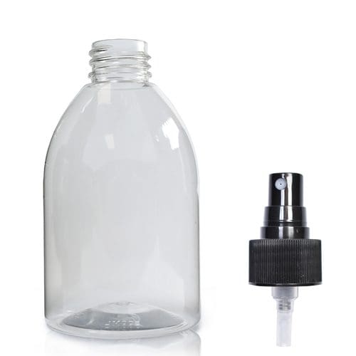 300ml PET round bottle with blk spray