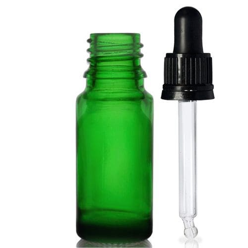 10ml Tall Green Dropper Bottle With Glass Pipette