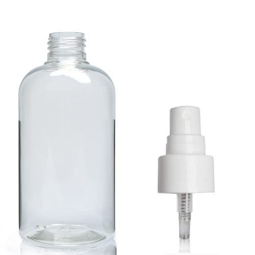 250ml clear PET plastic bottle with spray