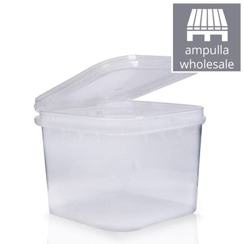 350ml Clear Square Food Pot With Hinged Lid Bulk