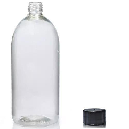 1000ml Clear 50 rPET Sirop Bottle w black cap