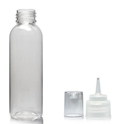 100ml Tall Clear PET Boston Bottle with new spout