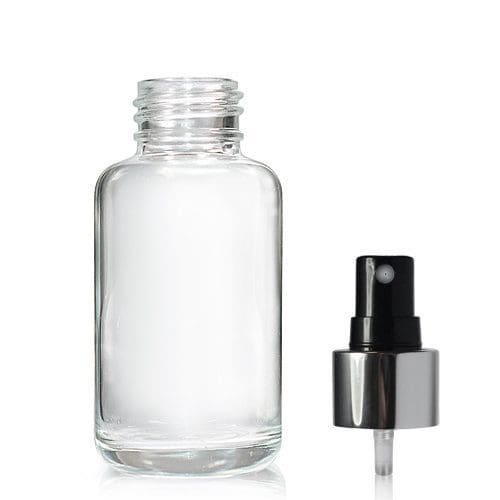 50ml Clear Glass Bottle with Black and Silver Atomiser Spray