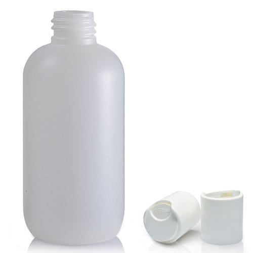 100ml HDPE Boston Plastic Bottle & White Disc-Top Cap