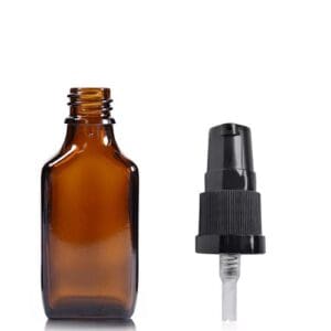 30ml Amber Glass Rectangular Bottle & Lotion Pump