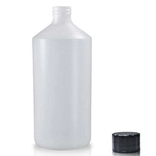 750ml Natural HDPE Round Bottle w black Cap