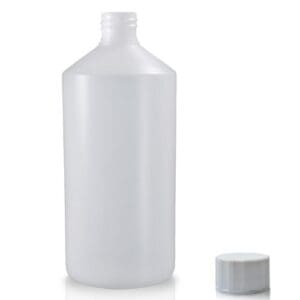750ml Natural HDPE Round Bottle w white Cap