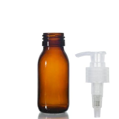 60ml Amber Glass Syrup Bottle & Standard Lotion Pump