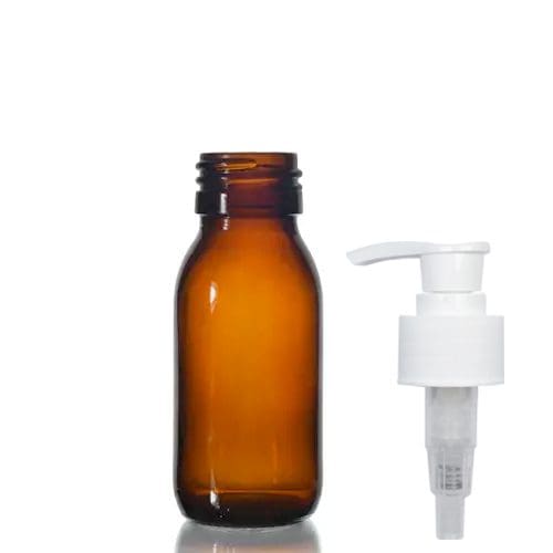 60ml Amber Glass Syrup Bottle & Standard Lotion Pump