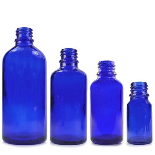 Blue glass dropper bottle group