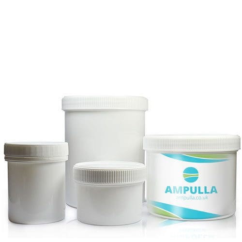 White plastic screw top jar group