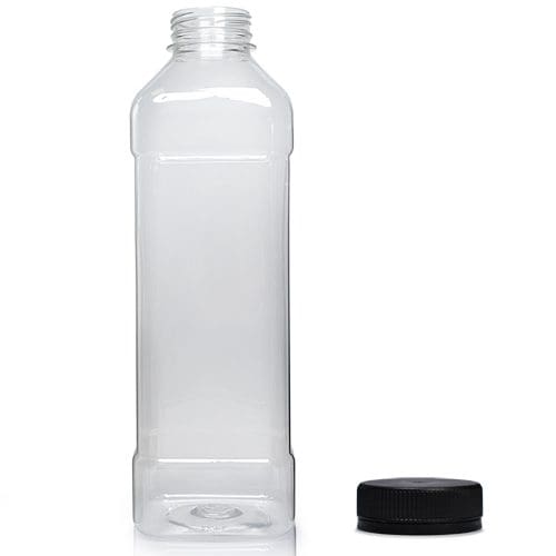 1000ml Square PET Plastic Juice Bottle w blk