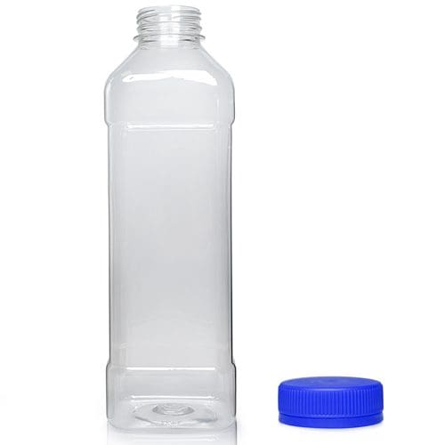 1000ml Square PET Plastic Juice Bottle w blue c