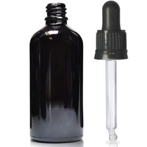 100ml black dropper bottle with black pip