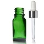 10ml Green Glass Dropper Bottle & White/Sil Pipette With Wiper