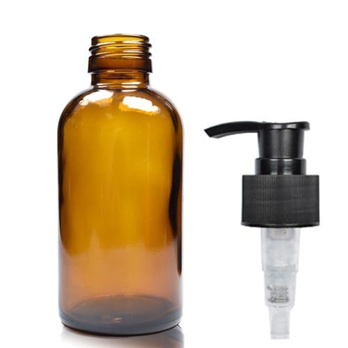 150ml Amber Glass Boston Bottle w blk GCAP Pump