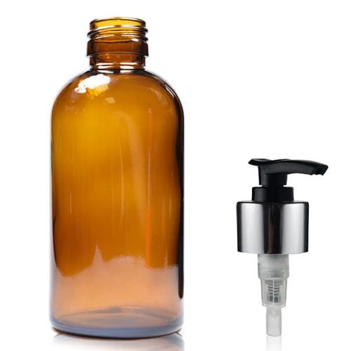 200ml Amber Glass Boston Bottle With Premium Pump Ampulla