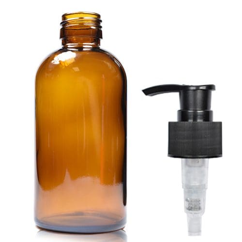200ml Amber Glass Boston Bottle w blk GCAP Pump