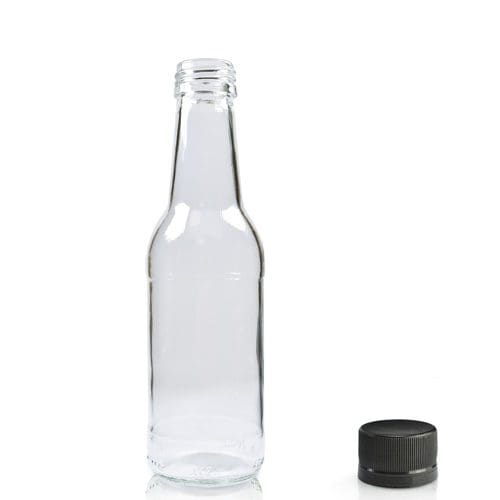 200ml Glass water bottle w black cap
