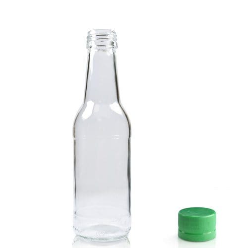 200ml Glass water bottle w green cap