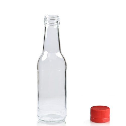 200ml Glass water bottle w red cap