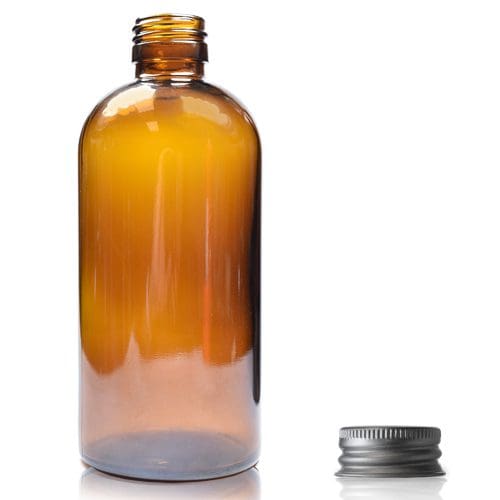 250ml Amber Glass Boston Bottle w Aluminum Cap