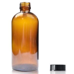 250ml Amber Glass Boston Bottle w Black PP Cap