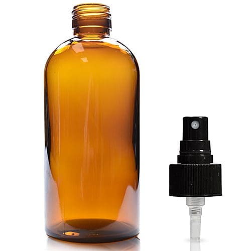 300ml Amber Glass Boston Bottle w Black Atomiser