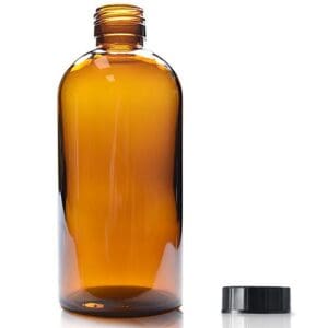 300ml Amber Glass Boston Bottle w Black PP Cap
