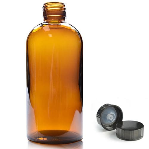 300ml Amber Glass Boston Bottle w Black Urea Cap