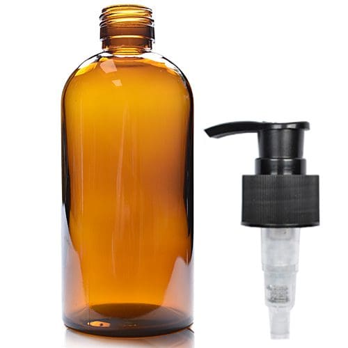 300ml Amber Glass Boston Bottle w blk GCAP Pump